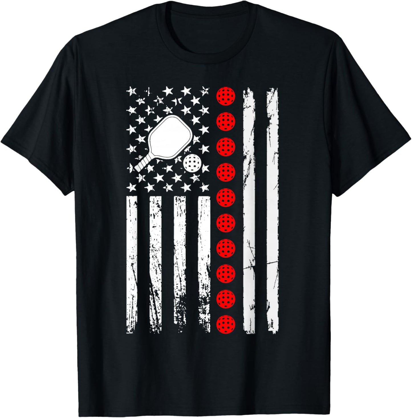 Pickleball American Flag Pickleball Player Paddleball Lover T-Shirt - T-Shirt | Black
