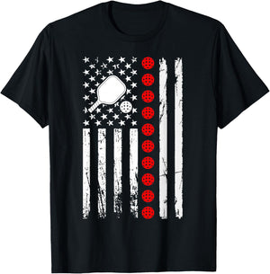 Pickleball American Flag Pickleball Player Paddleball Lover T-Shirt - T-Shirt | Black