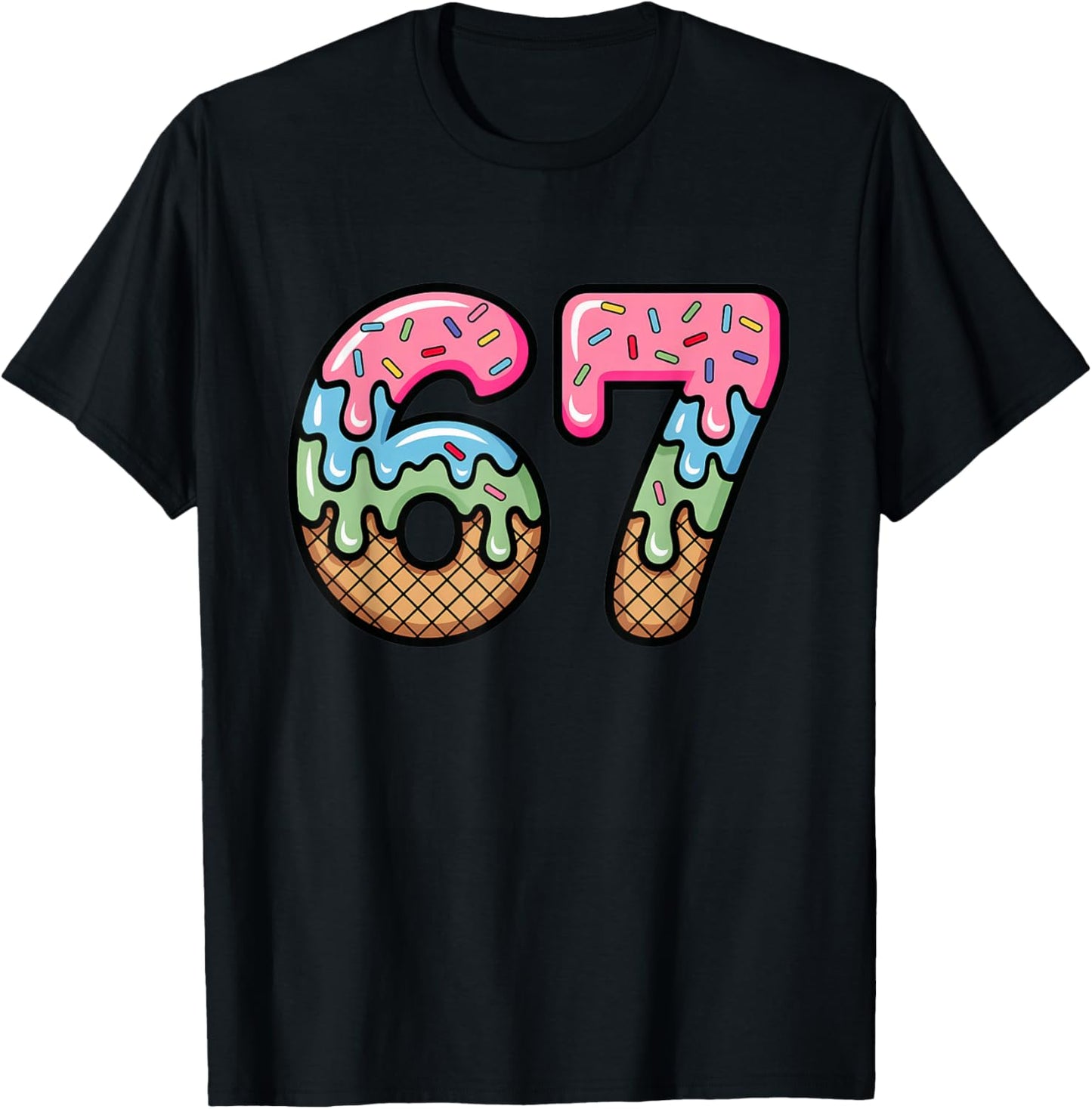 Ice Cream Drip Meme Funny Six Seven 67 Present T-Shirt - T-Shirt | Black