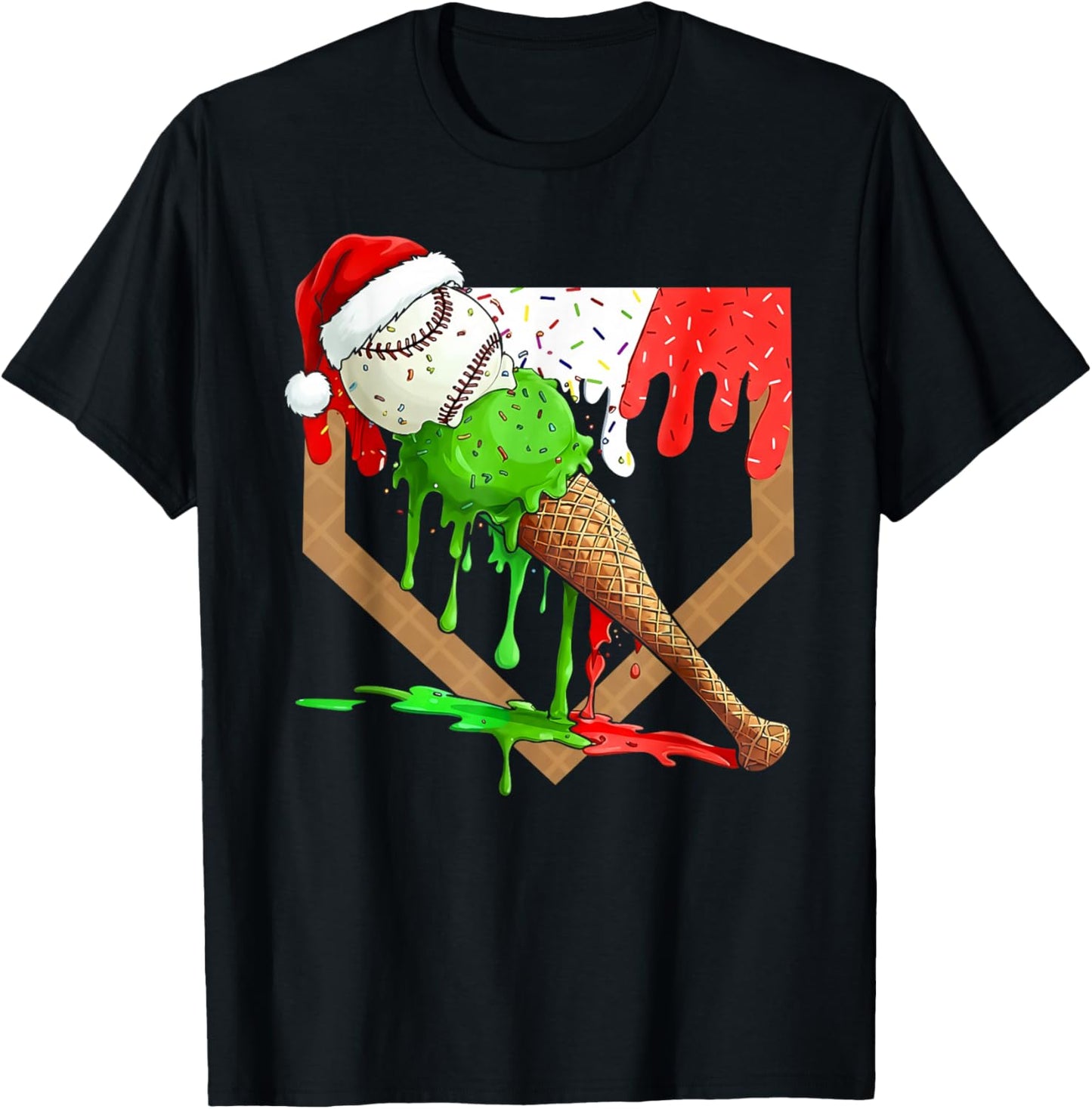 Santa Sports Ice Baseball Christmas Xmas Pajama Kid Men Boys T-Shirt - T-Shirt | Black