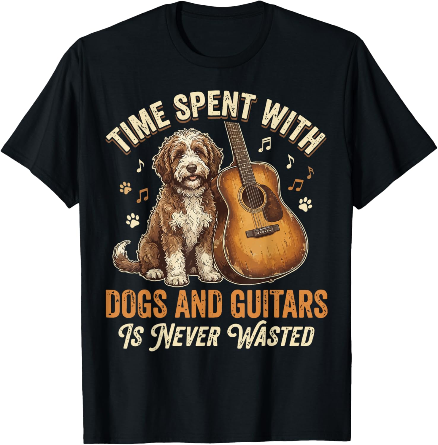 Time Spent with Dogs and Guitars is Never Wasted T-Shirt - T-Shirt | Black