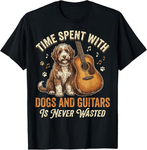 Time Spent with Dogs and Guitars is Never Wasted T-Shirt - T-Shirt | Black