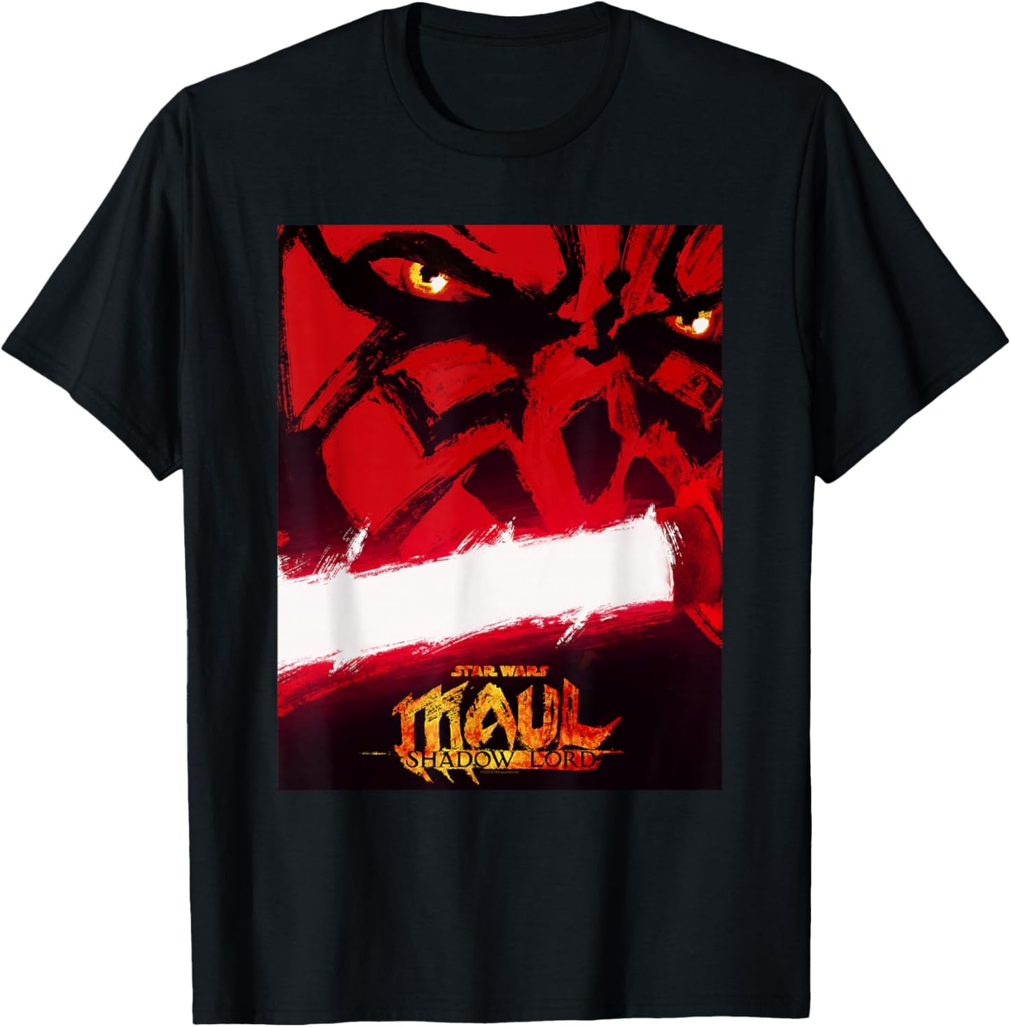 Star Wars Maul Shadow Lord Close Up Face And Lightsaber Art T-Shirt - T-Shirt | Black