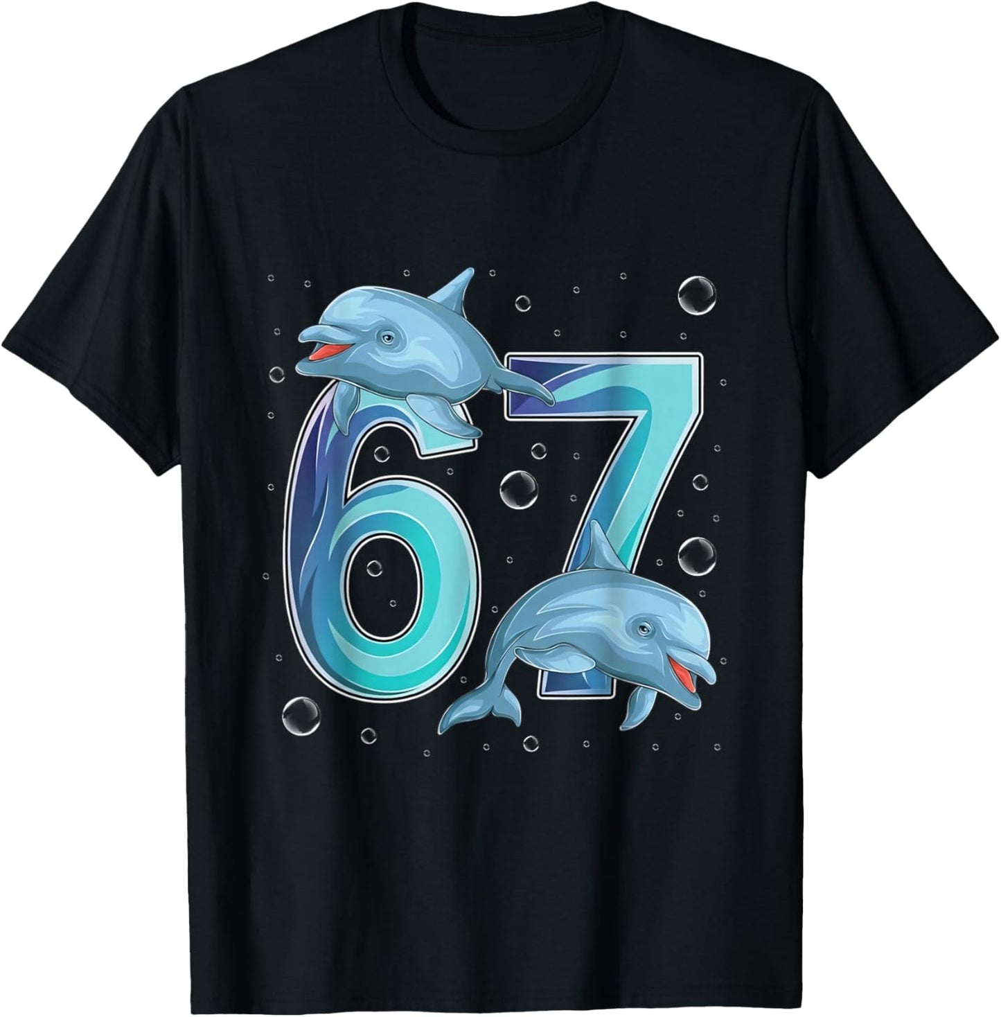 Dolphins 6 7 Six Seven Funny Birthday Under The Sea Design T-Shirt - T-Shirt | Black
