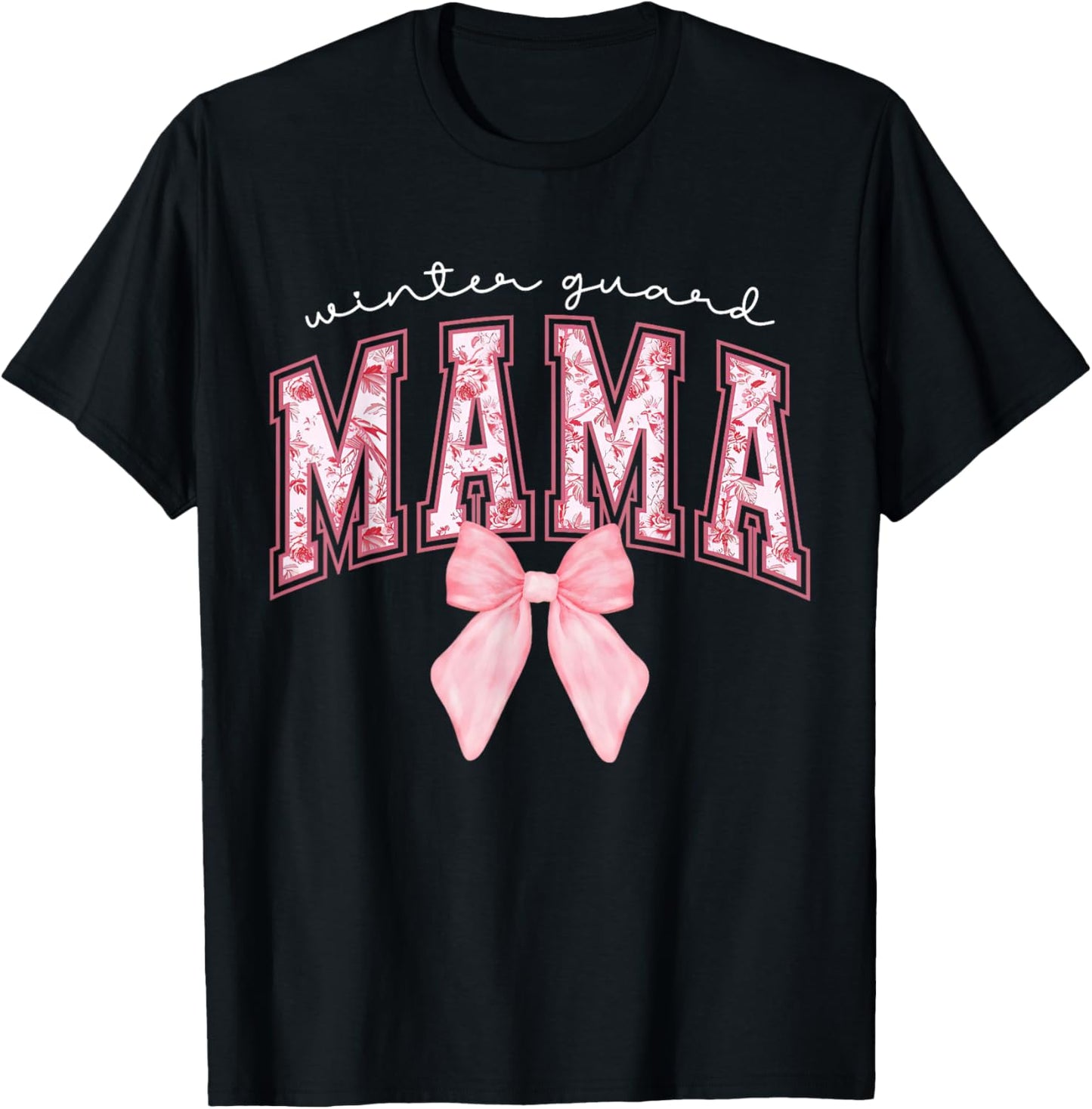 Coquette Pink Bow Mama Winter Guard Season Colorguard Mom T-Shirt - T-Shirt | Black