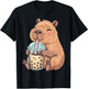 Cute Capybara Kawaii with Boba Bubble Tea T-Shirt - T-Shirt | Black