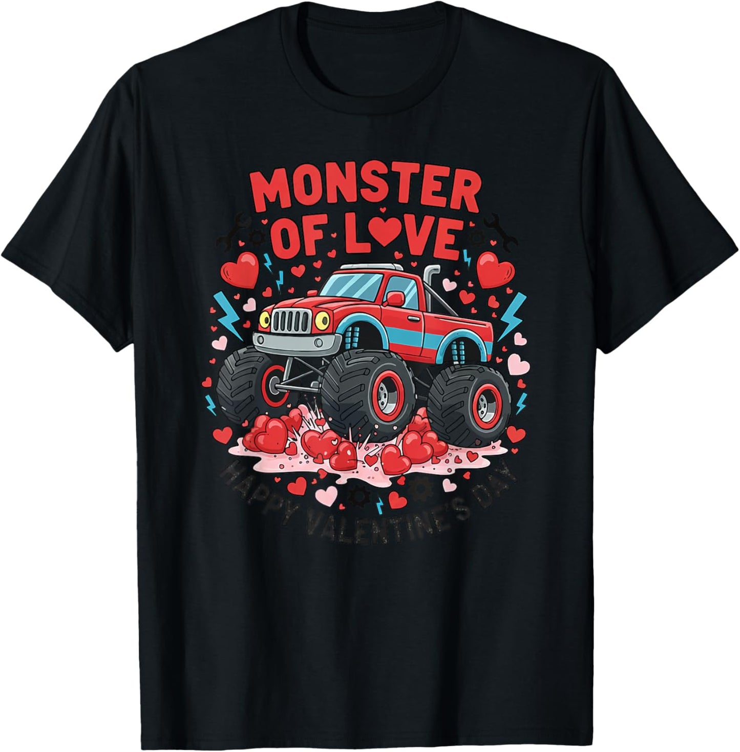 Monster of Love Boys Girls Valentines Day Monster Truck T-Shirt - T-Shirt | Black