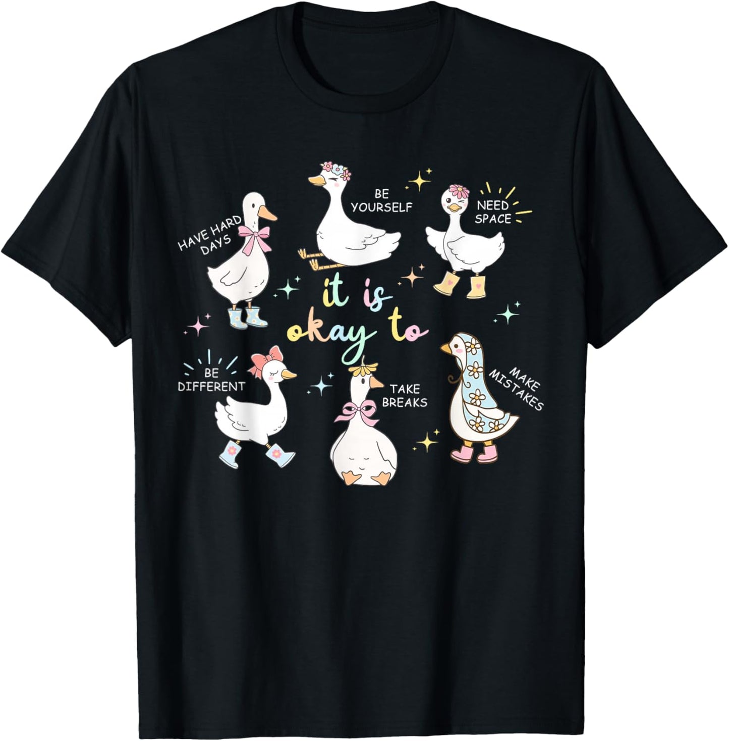 It is Okay to Cute Goose Autism Awareness Mental Health T-Shirt - T-Shirt | Black