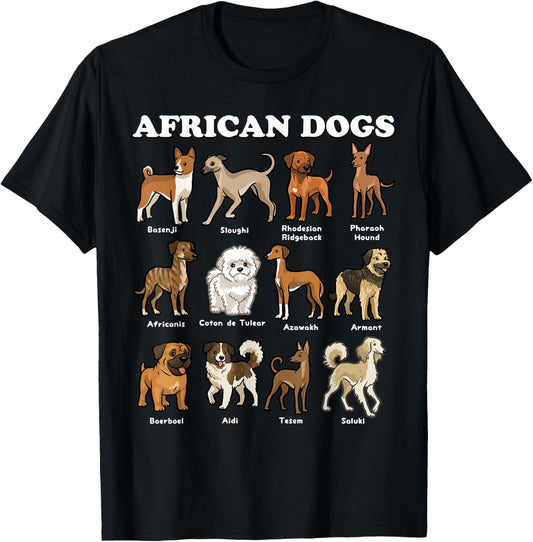 African Dog Breeds Basenji Ridgeback Azawakh Saluki T-Shirt - T-Shirt | Black