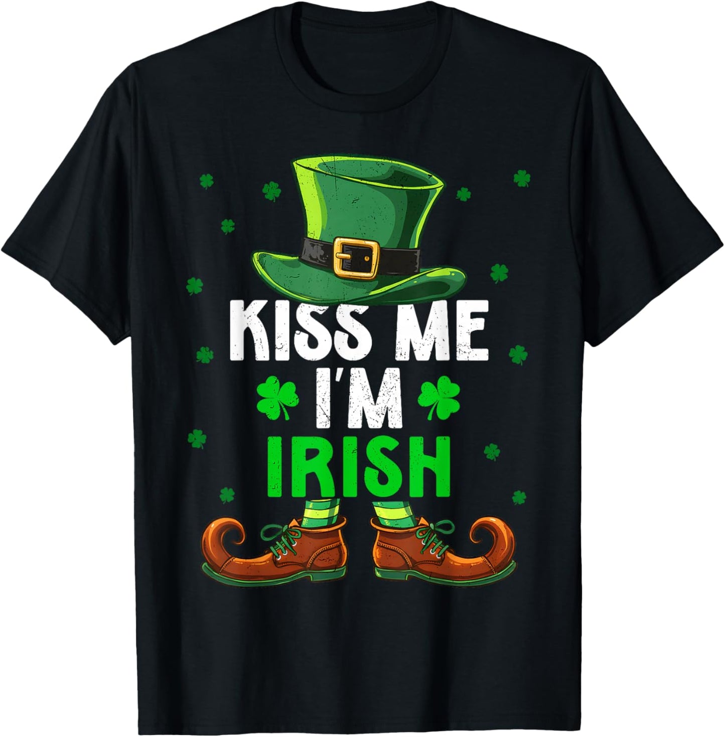 Vintage Funny Kiss Me Im Irish Shamrock St Patrick Men Women T-Shirt - T-Shirt | Black