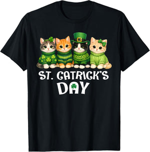 Cute Catricks St Patricks Day Cats Saint Women Girls Kids T-Shirt - T-Shirt | Black
