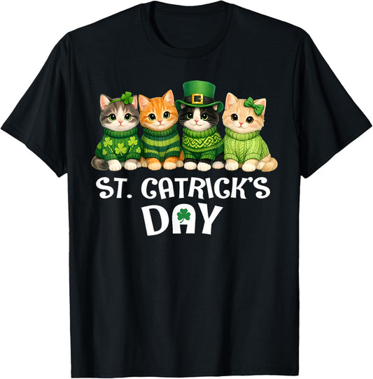 Cute Catricks St Patricks Day Cats Saint Women Girls Kids T-Shirt - T-Shirt | Black
