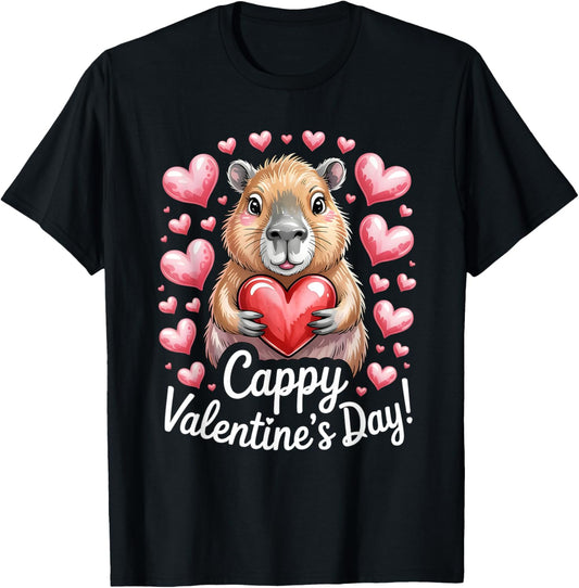 Cappy Valentine’s Day Cute Capybara Heart Design T-Shirt - T-Shirt | Black