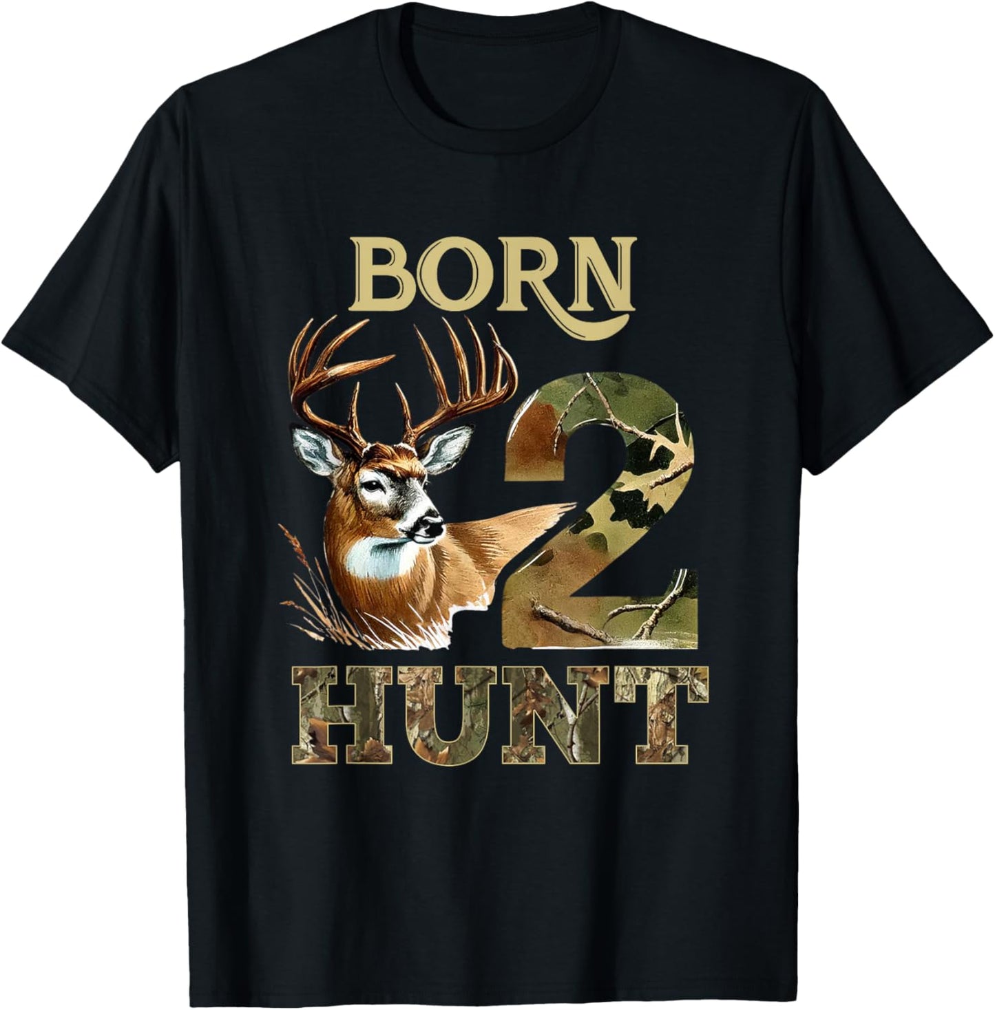 Born 2 Hunt Deer Hunting 2nd Birthday Boy Girl Two Year Old T-Shirt - T-Shirt | Black