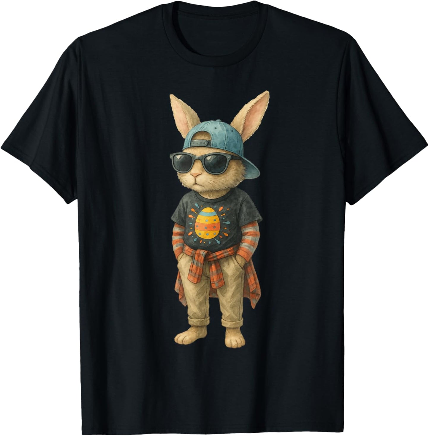 Bunny Face Sunglasses Happy Easter Day Rabbit Men Boys Kids T-Shirt - T-Shirt | Black
