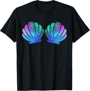 Mermaid Sea Shell Bra Costume Matching Party Graphic Mermaid T-Shirt - T-Shirt | Black