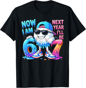 6th Birthday Boy Baseball Ice Cream Drip 67 Meme 6 Year Old T-Shirt - T-Shirt | Black