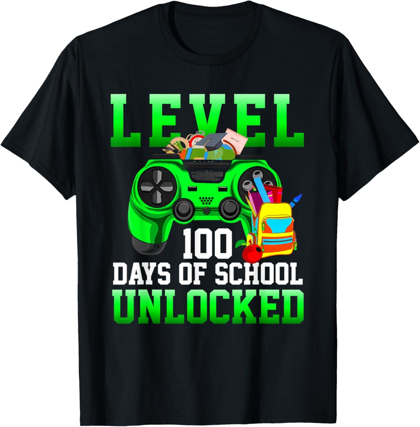 Level 100 Days of School Unlocked Boys Gamers Video Games T-Shirt - T-Shirt | Black