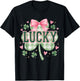 Vintage Coquette Bow Lucky Shamrock Clover St Patricks Day T-Shirt - T-Shirt | Black