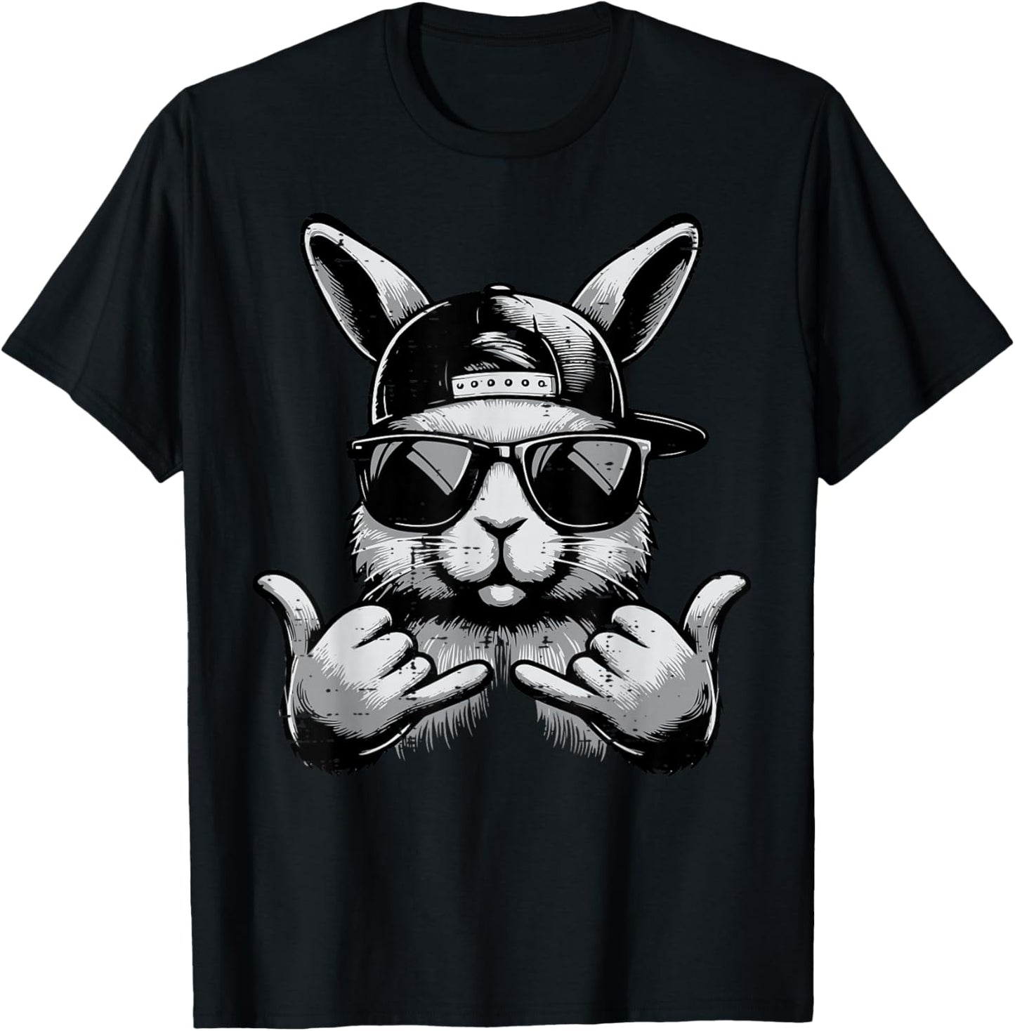 Easter Bunny Sunglasses Cap Hand Sign Men Kids Boys Youth T-Shirt - T-Shirt | Black