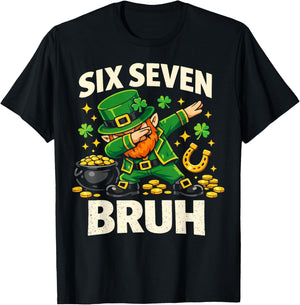 Six Seven Bruh Irish St Patricks Day Dabbing Leprechaun T-Shirt - T-Shirt | Black