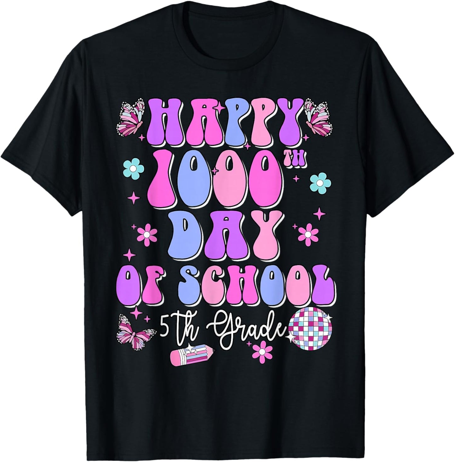 Happy 1000th Day of School Retro Disco 5th Grade Teacher Kid T-Shirt - T-Shirt | Black