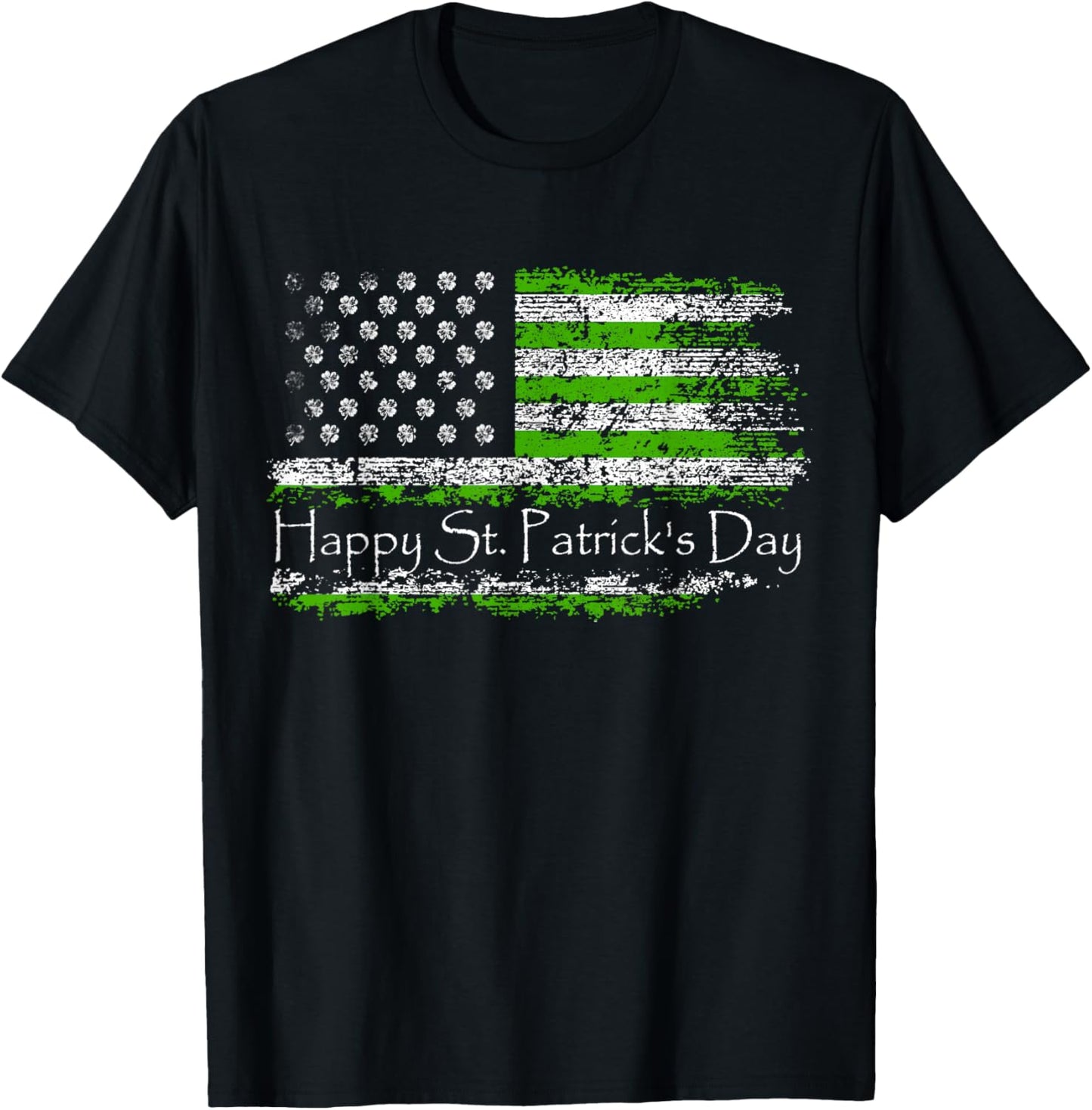 Retro Happy St. Patrick's Day US American Flag Shamrock T-Shirt - T-Shirt | Black