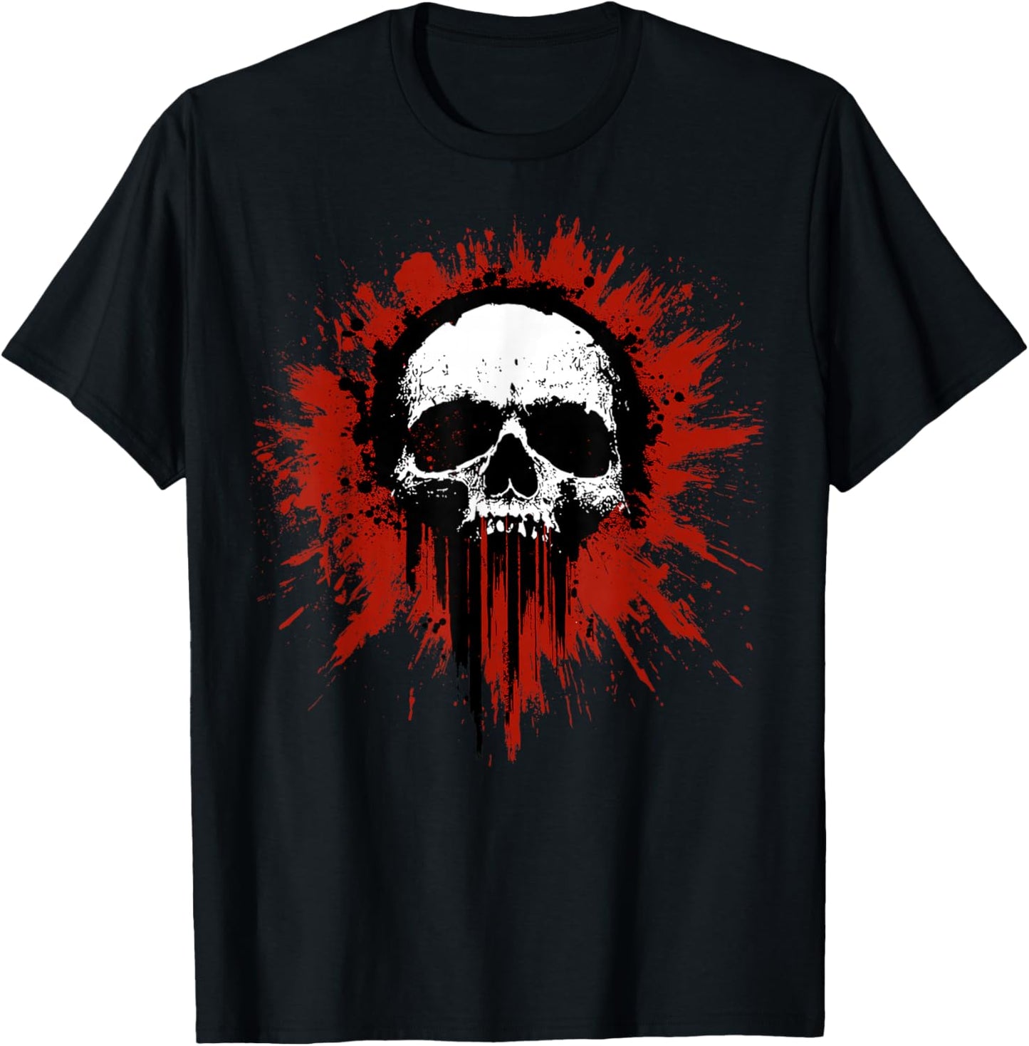 Grunge Skull Red Splatter Drip Splash T-Shirt - T-Shirt | Black