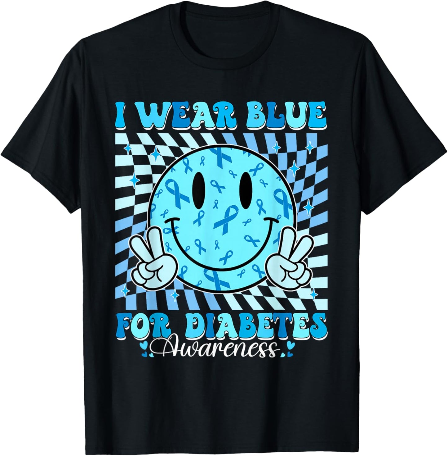 I Wear Ribbon Blue for Diabetes Awareness Month T1D T2D T-Shirt - T-Shirt | Black