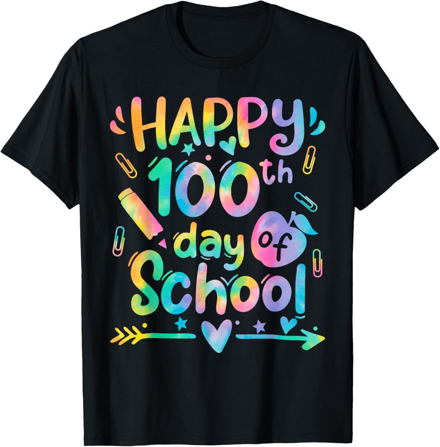Happy 100th Day of School Teacher Student Tie Dye 100 Days T-Shirt - T-Shirt | Black