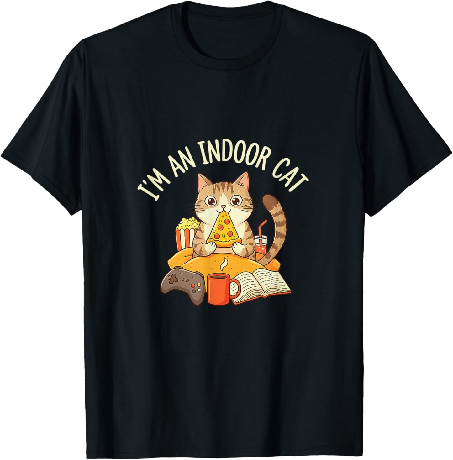 I'm an Indoor CAT Cute Pizza Gaming Reading Relaxed Kitty T-Shirt - T-Shirt | Black
