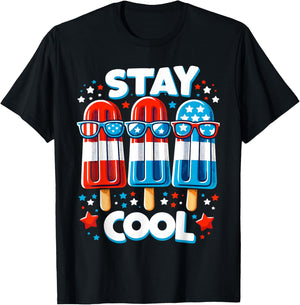Stay Cool 4th July Boys Popsicle USA Flag American T-Shirt - T-Shirt | Black