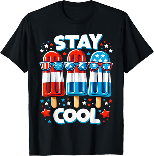 Stay Cool 4th July Boys Popsicle USA Flag American T-Shirt - T-Shirt | Black