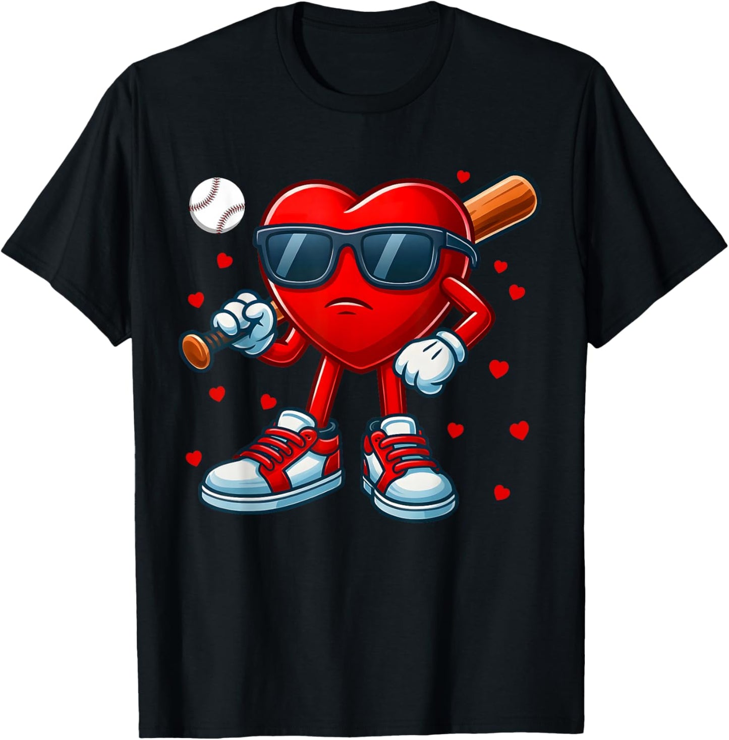 Funny Heart Love Baseball Valentine Outfit Men Boy T-Shirt - T-Shirt | Black