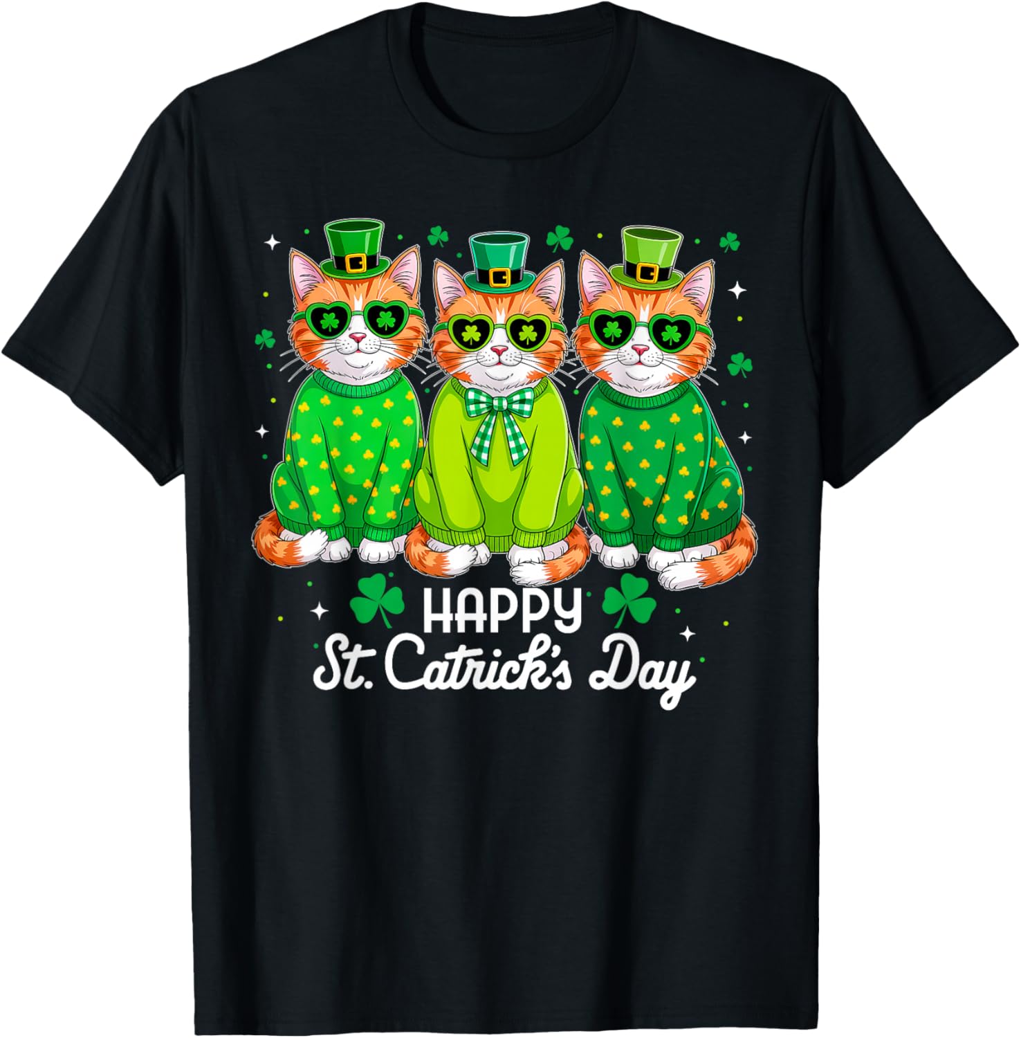 Happy St Catrick's Day Funny Cat St Patricks Day Women Kids T-Shirt - T-Shirt | Black