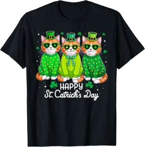 Happy St Catrick's Day Funny Cat St Patricks Day Women Kids T-Shirt - T-Shirt | Black