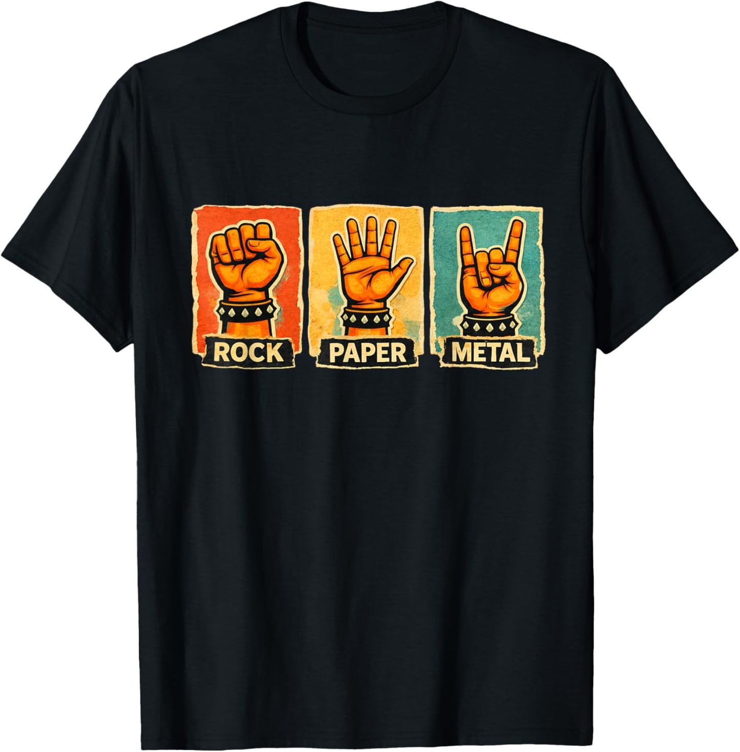 Funny Rock Paper Metal Retro Music Lovers Joke T-Shirt - T-Shirt | Black
