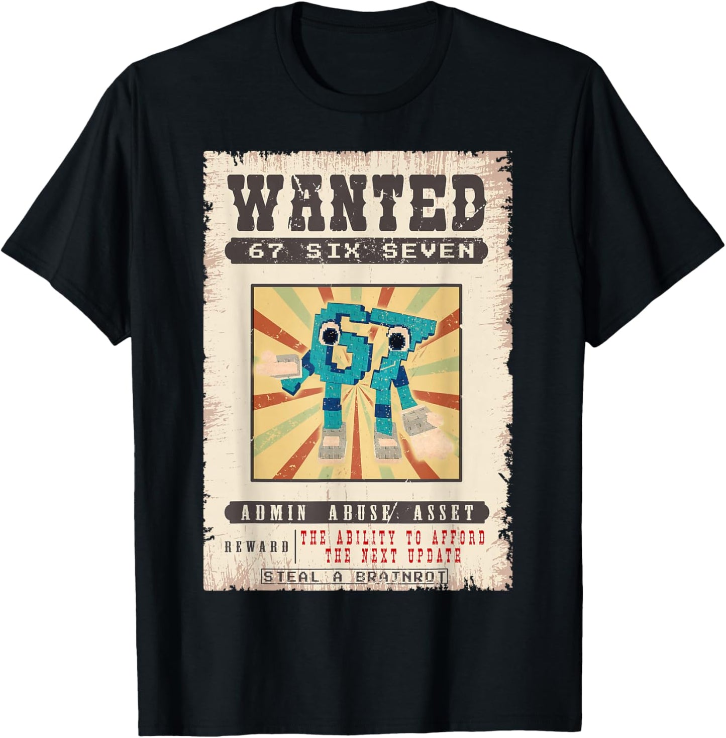 Six Seven 67 Brainrot Funny Wanted Poster for Boys Kids Teen T-Shirt - T-Shirt | Black