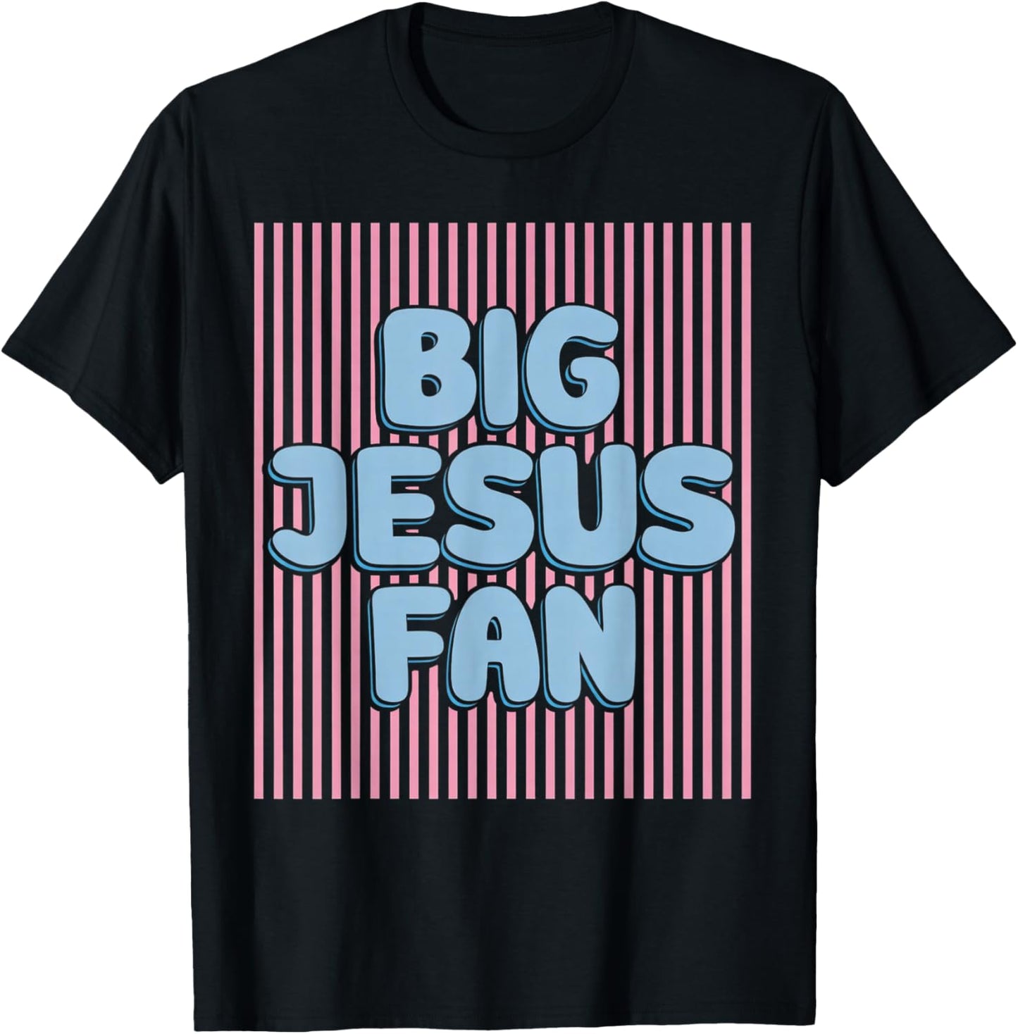 Big Jesus Fan Retro Stripes Christian Humor T-Shirt - T-Shirt | Black