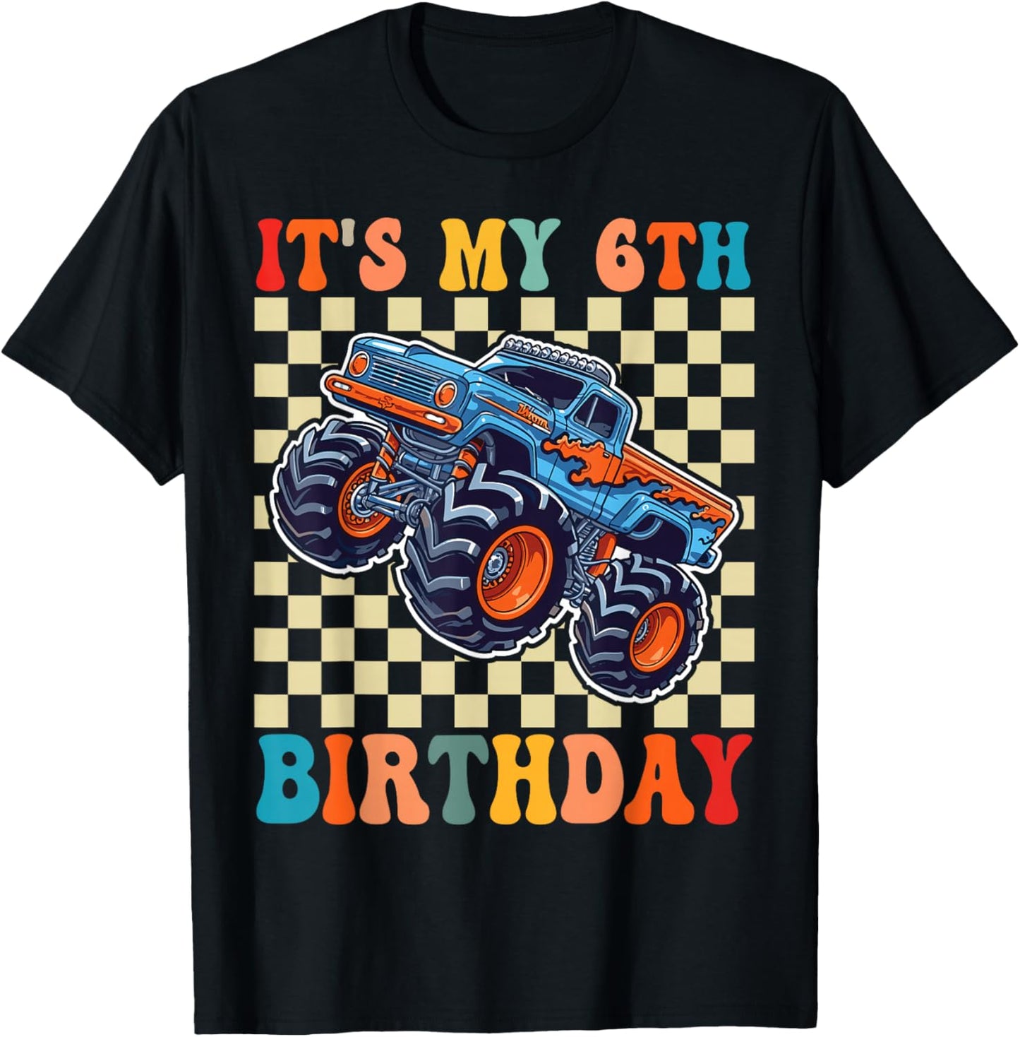 Birthday Monster Truck 6 Year Old Boys 6th Party Born 2020 T-Shirt - T-Shirt | Black