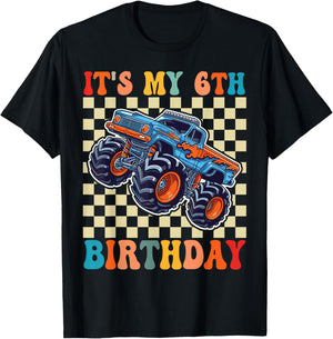 Birthday Monster Truck 6 Year Old Boys 6th Party Born 2020 T-Shirt - T-Shirt | Black