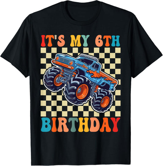 Birthday Monster Truck 6 Year Old Boys 6th Party Born 2020 T-Shirt - T-Shirt | Black