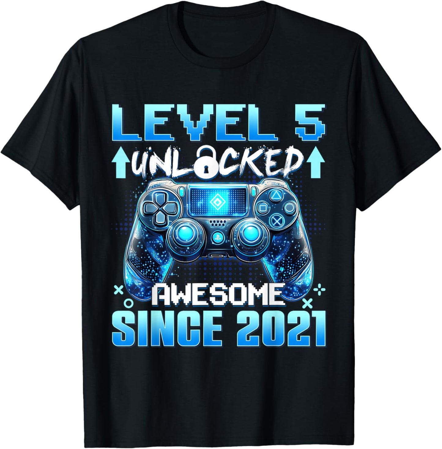 5 Years Old Level 5 Unlocked Awesome 2021 5th Birthday Boys T-Shirt - T-Shirt | Black