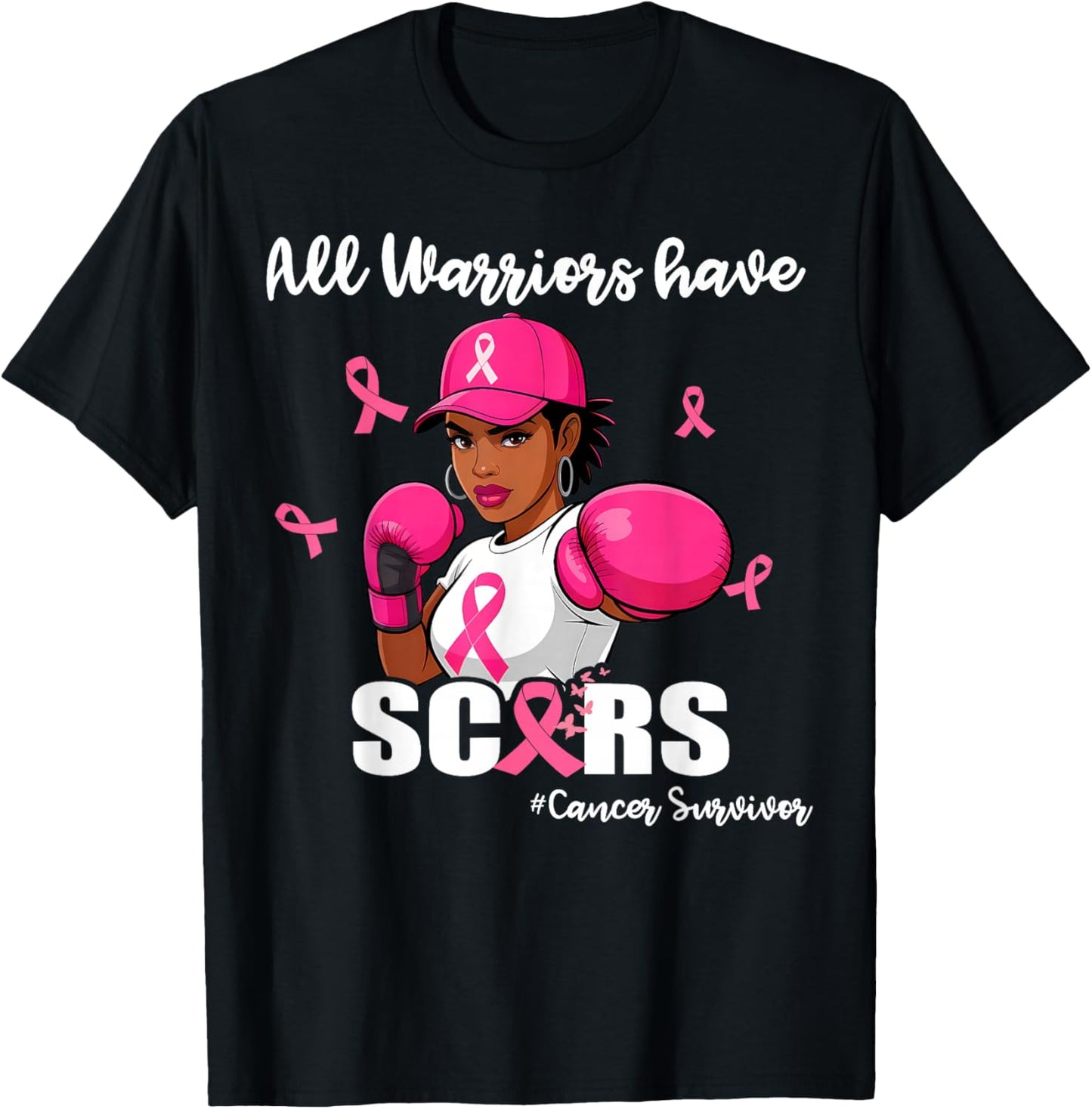 Women Black African American Fight Breast Cancer Pink Ribbon T-Shirt - T-Shirt | Black