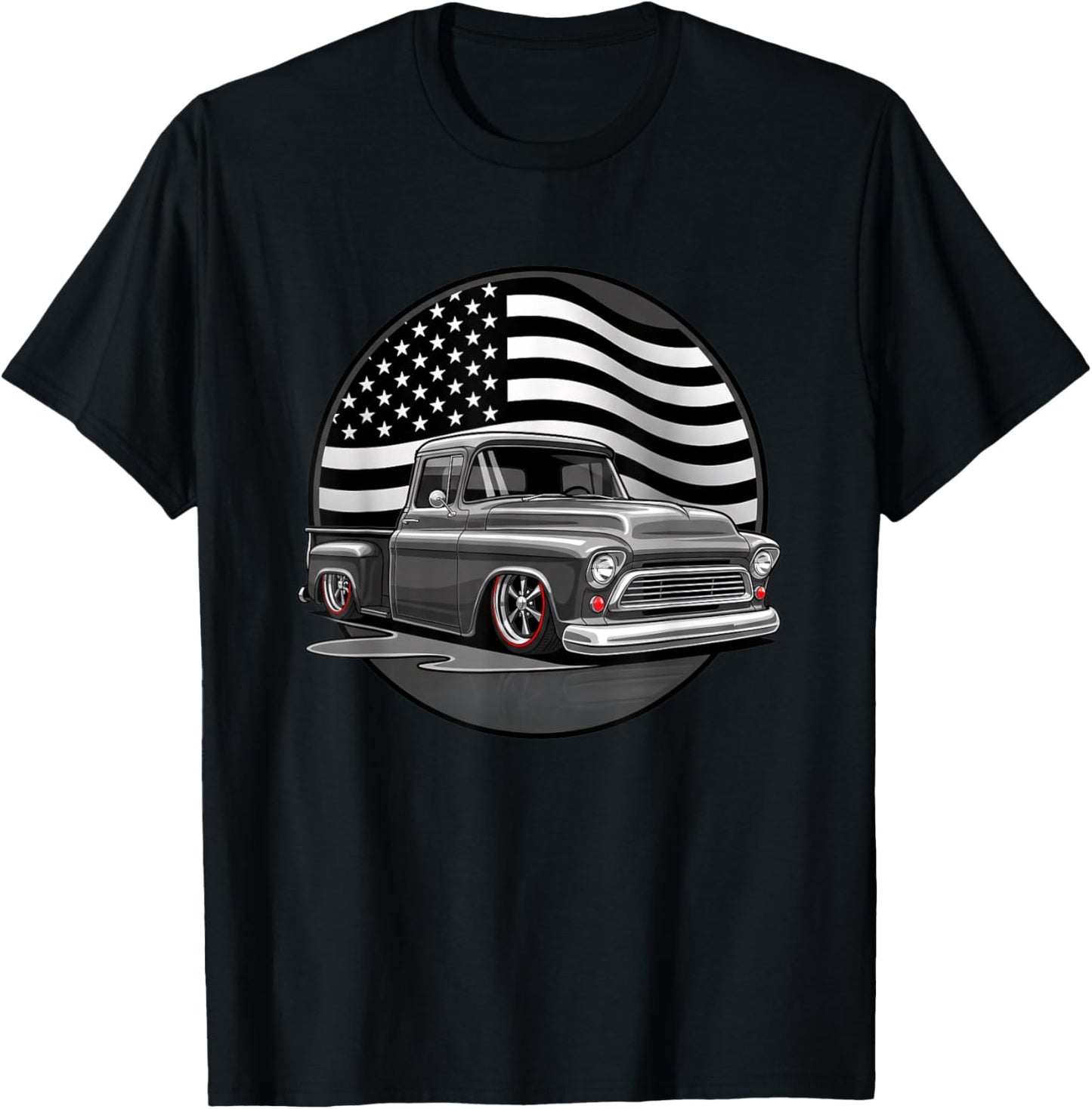 Trucks & Off-Road Classic Lowrider Pickup with American-So T-Shirt - T-Shirt | Black