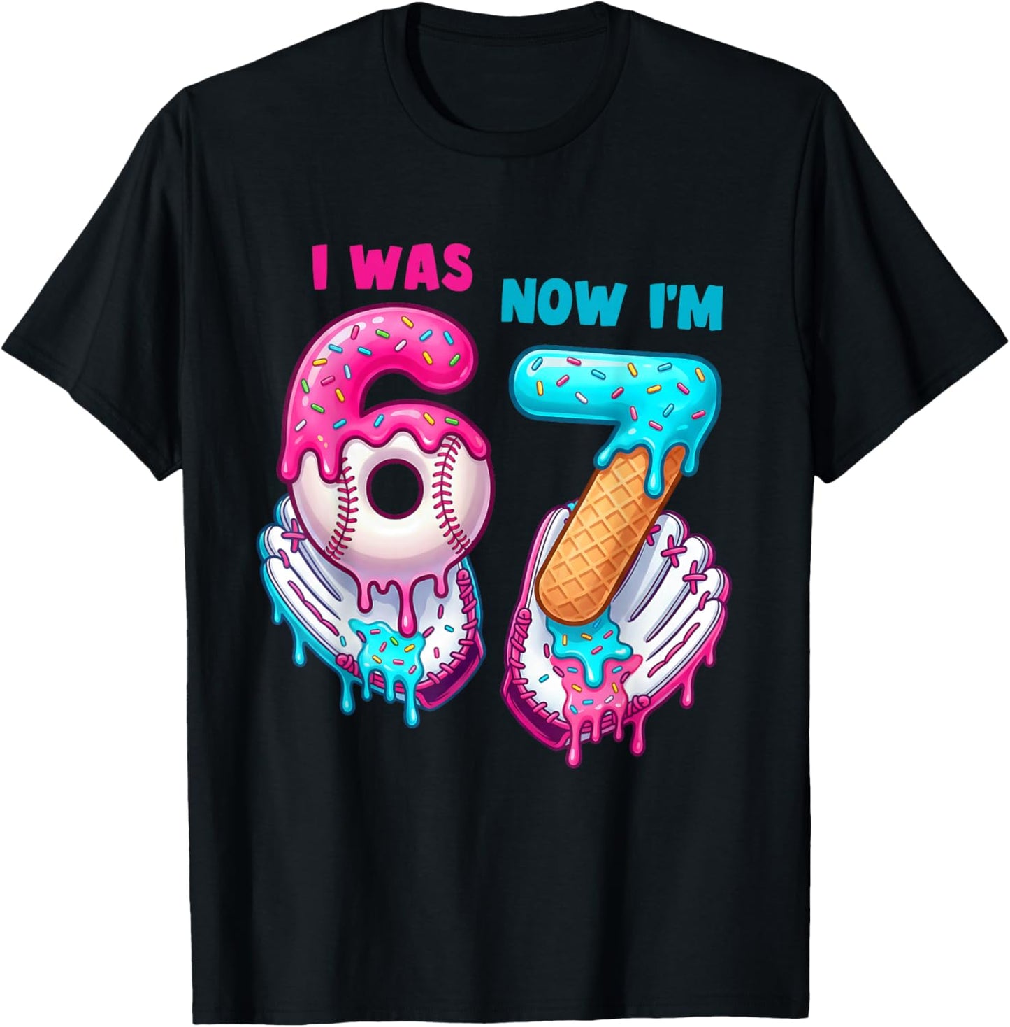 7th Birthday I was 6 Now I'm 7 Year Old Baseball Boys Girls T-Shirt - T-Shirt | Black