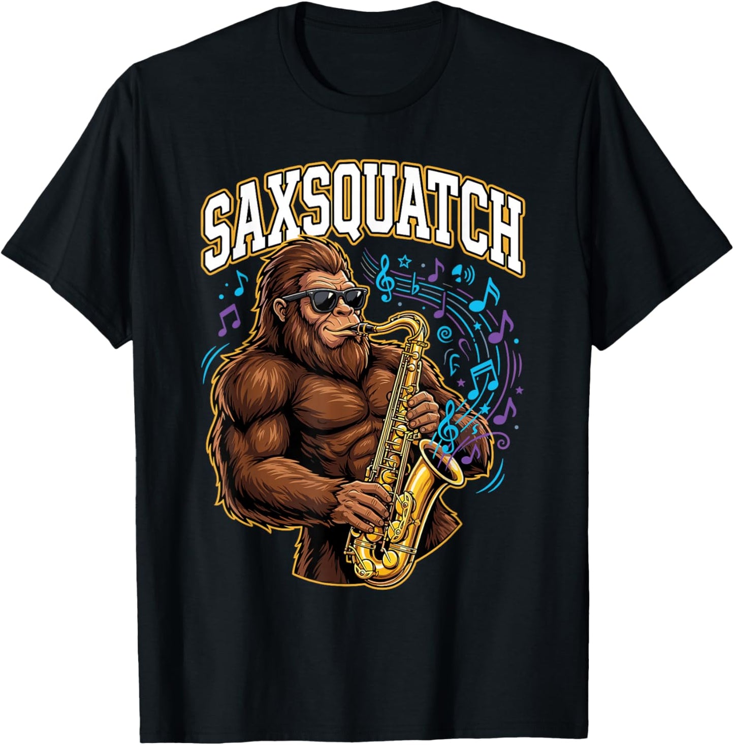 Saxsquatch Bigfoot Saxophone Player Musician Jazz Funny T-Shirt - T-Shirt | Black