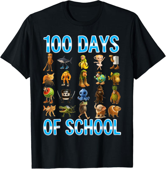 100 Days of School Brainrot Funny Gifts for Boys Kids T-Shirt - T-Shirt | Black