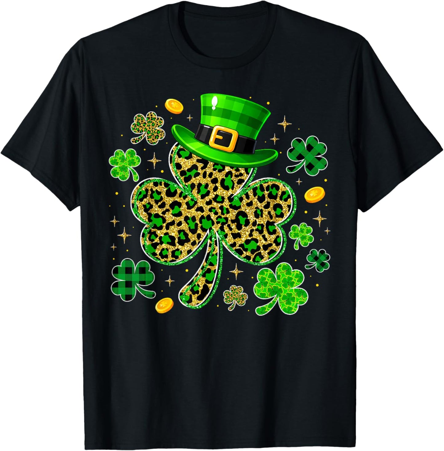 Cute Shamrock Leopard PJs St Patricks Women Girl T-Shirt - T-Shirt | Black