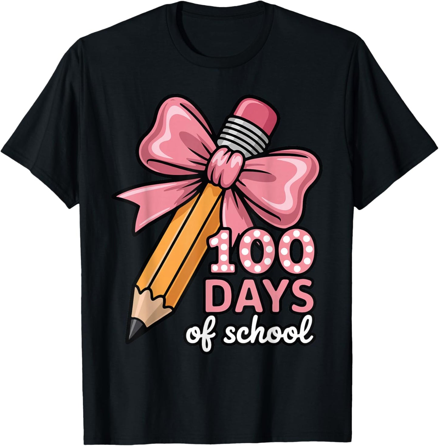 100 Days of School Girls Coquette Bow Kids Teacher Student T-Shirt - T-Shirt | Black